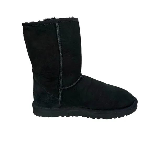 UGG Classic Short II Black Suede Leather Shearling Sheepskin Boots Womens
