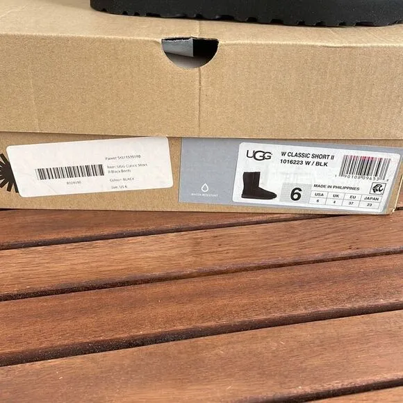 UGG Classic Short II Boots Black USA Women Size 6/UK 4/EU 37