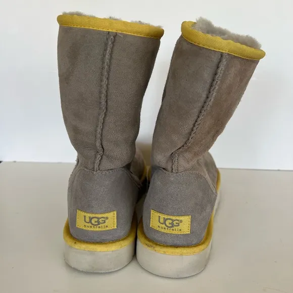 Ugg Classic Short II Limited Edition Grey with Yellow Piping Winter Boots, 10