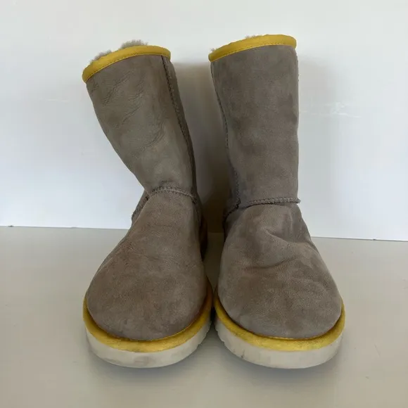 Ugg Classic Short II Limited Edition Grey with Yellow Piping Winter Boots, 10