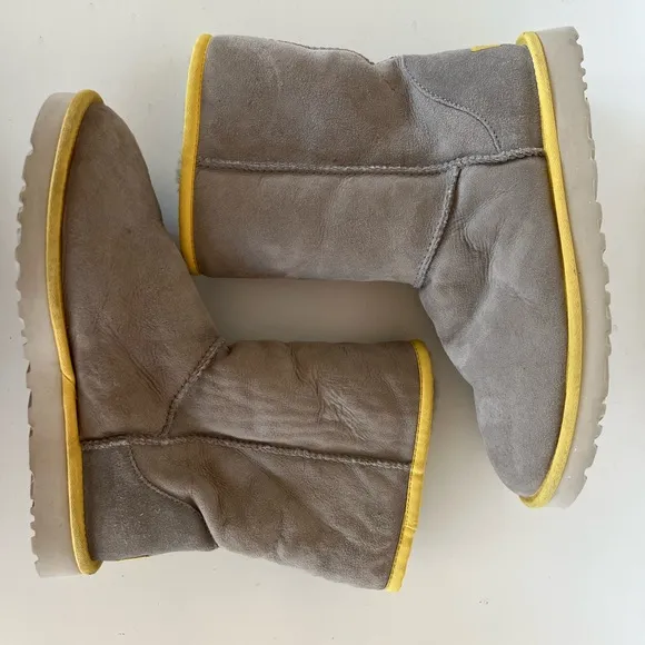 Ugg Classic Short II Limited Edition Grey with Yellow Piping Winter Boots, 10