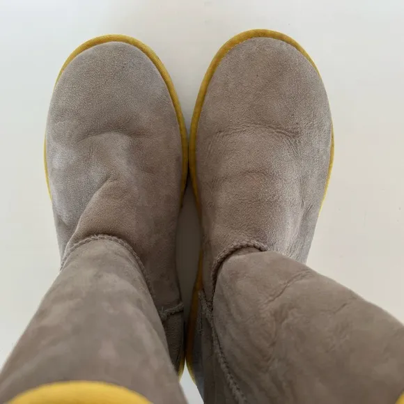 Ugg Classic Short II Limited Edition Grey with Yellow Piping Winter Boots, 10