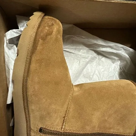 Ugg Classic Short Dual Zip Suede Shearling Boots Chestnut 5