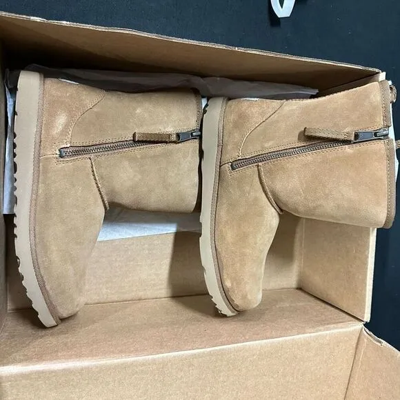 Ugg Classic Short Dual Zip Suede Shearling Boots Chestnut 5