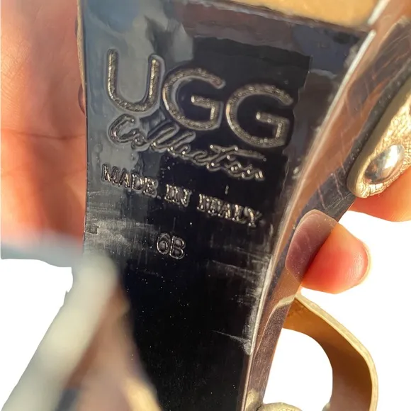 UGG Collection Metallic gold Ankle strap studded heels! decent condition