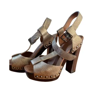 UGG Collection Metallic gold Ankle strap studded heels! decent condition
