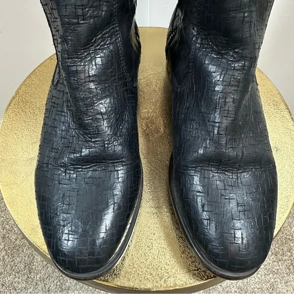 UGG Collection Nicoletta Tall Over the Knee Weave Leather Black Boots Italy 8.5