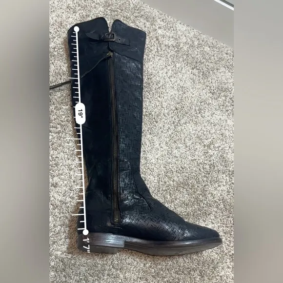 UGG Collection Nicoletta Tall Over the Knee Weave Leather Black Boots Italy 8.5