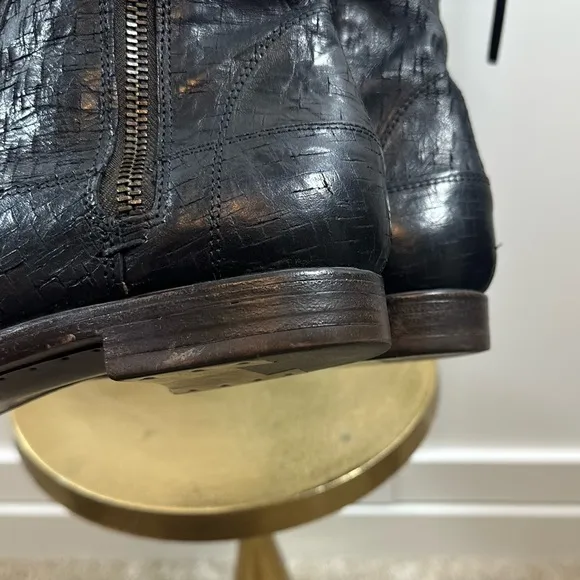 UGG Collection Nicoletta Tall Over the Knee Weave Leather Black Boots Italy 8.5