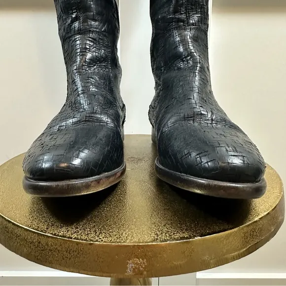 UGG Collection Nicoletta Tall Over the Knee Weave Leather Black Boots Italy 8.5
