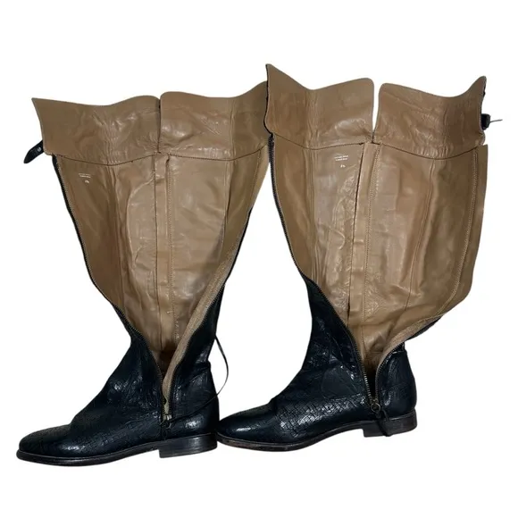 UGG Collection Nicoletta Tall Over the Knee Weave Leather Black Boots Italy 8.5