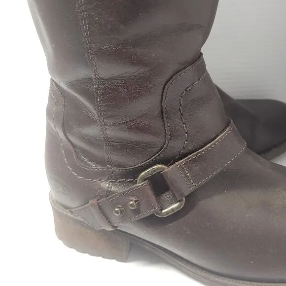 UGG Dahlen Women's Dark Brown Leather Lined Zip Up Riding Boots Size 7