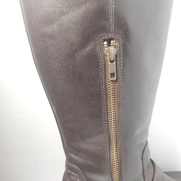 UGG Dahlen Women's Dark Brown Leather Lined Zip Up Riding Boots Size 7