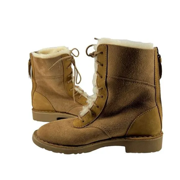 Ugg Daney Suede Wool Lined Lace Up Zipper Back Boots 1017507 Women’s 5.5