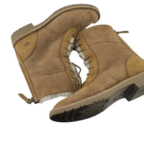 Ugg Daney Suede Wool Lined Lace Up Zipper Back Boots 1017507 Women’s 5.5