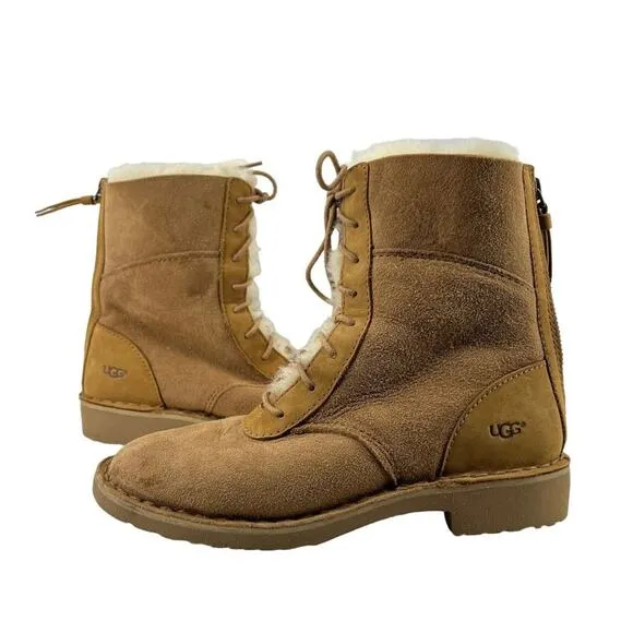 Ugg Daney Suede Wool Lined Lace Up Zipper Back Boots 1017507 Women’s 5.5