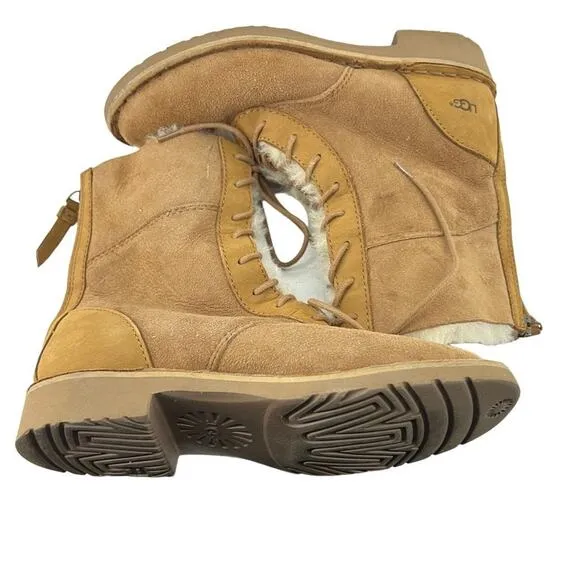 Ugg Daney Suede Wool Lined Lace Up Zipper Back Boots 1017507 Women’s 5.5