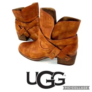 UGG~ ELORA Leather Short Boots in Chestnut