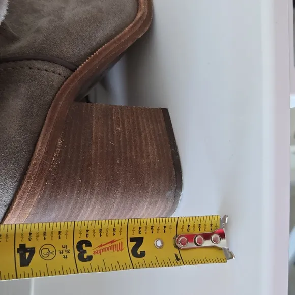 UGG Gray Heeled Boots with Plush Fur Trim