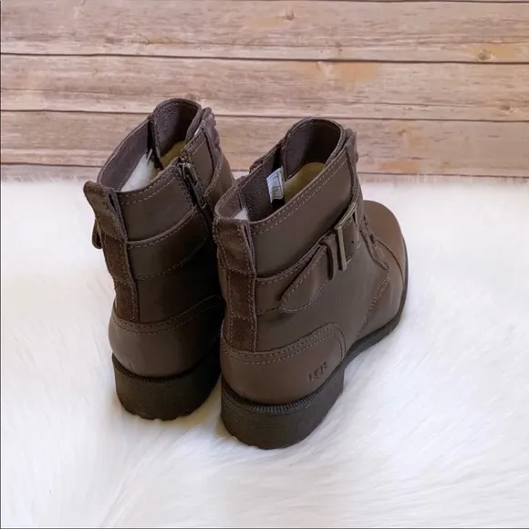 UGG Jaidyn Grizzly Leather Cozy Combat Boots