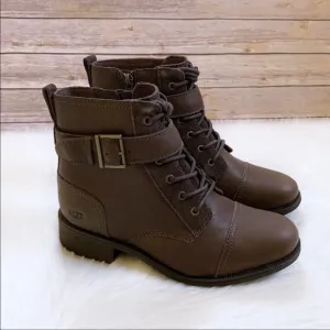 UGG Jaidyn Grizzly Leather Cozy Combat Boots