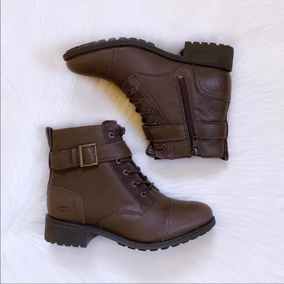 UGG Jaidyn Grizzly Leather Cozy Combat Boots
