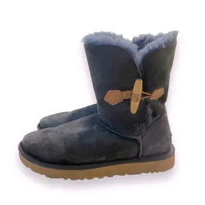 UGG Keely Short Boots Navy Blue Suede Toggle