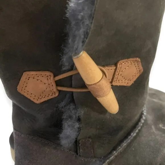 UGG Keely Short Boots Navy Blue Suede Toggle