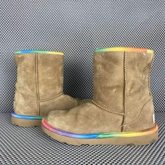Ugg Kids Classic Short II Rainbow Boots Girls Size 2 Chestnut Brown Multicolor