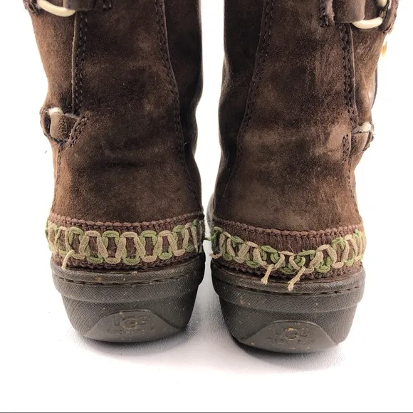 UGG Kona Brown Leather Toggle Winter Boots 7