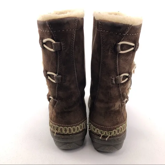 UGG Kona Brown Leather Toggle Winter Boots 7