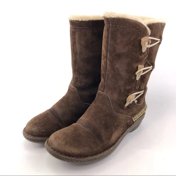 UGG Kona Brown Leather Toggle Winter Boots 7