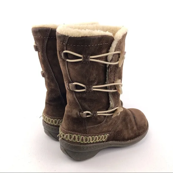 UGG Kona Brown Leather Toggle Winter Boots 7