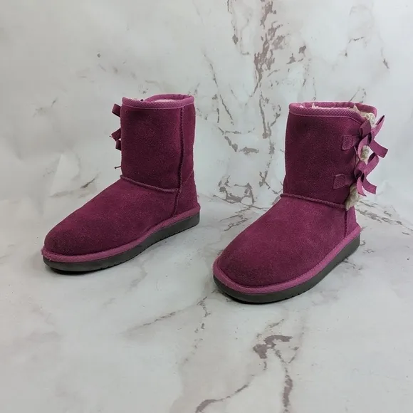 Ugg Koolaburra Boots Girl 3 Hot Pink Youth Kids Bow Tie Fandango Victoria Short