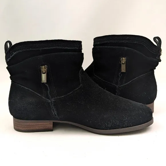 UGG Koolaburra Lorelei Suede Slouch Booties Side Zip Round Toe Black size 9.5