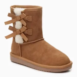 UGG Koolaburra Victoria short girl’s brown faux fur lined bow side boots size 2