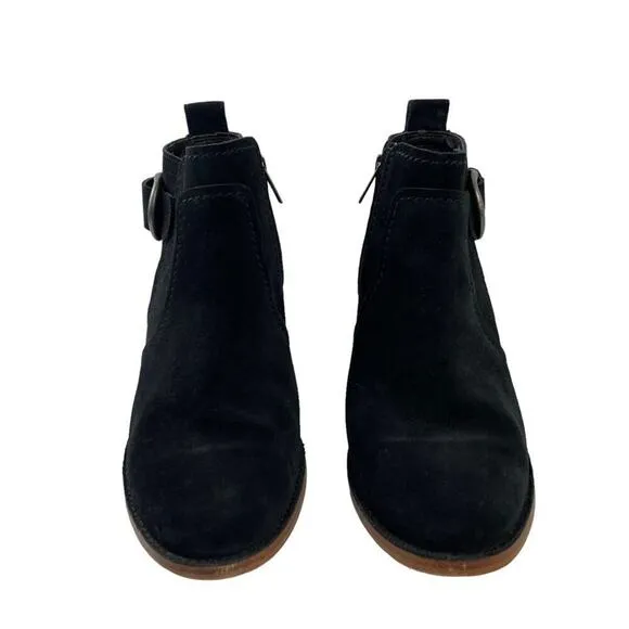 UGG Leahy Black Suede Leather Ankle Boots Stacked Block Heel Booties Size 9
