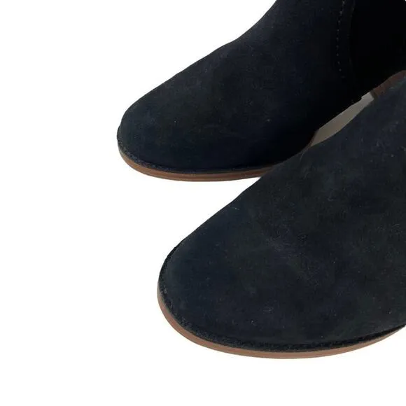 UGG Leahy Black Suede Leather Ankle Boots Stacked Block Heel Booties Size 9