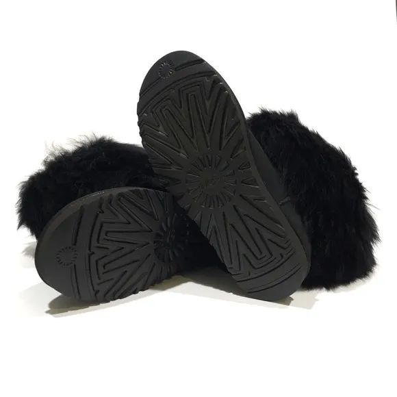 UGG MONGOLIAN CLASSIC SHORT SHEEPSKIN CUFF BOOTS -BLACK SUEDE -WOMENS US 7 -NEW
