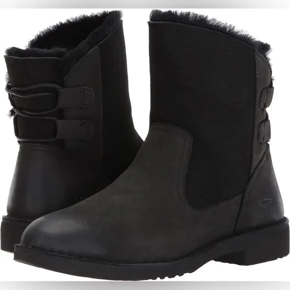 UGG Naiyah Size 8 Black Suede Leather Water repelling Short Winter Boots