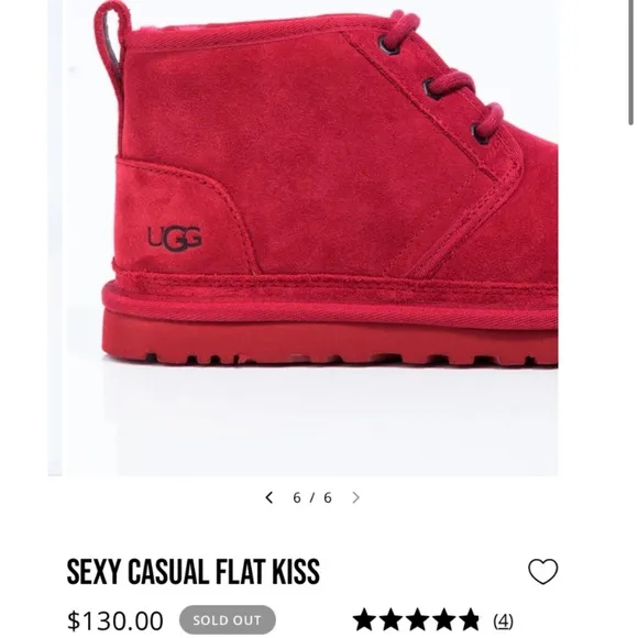 UGG Neumel Lace Up Boots Red Leather Suede Wool Shearling Lined Chukka Boots