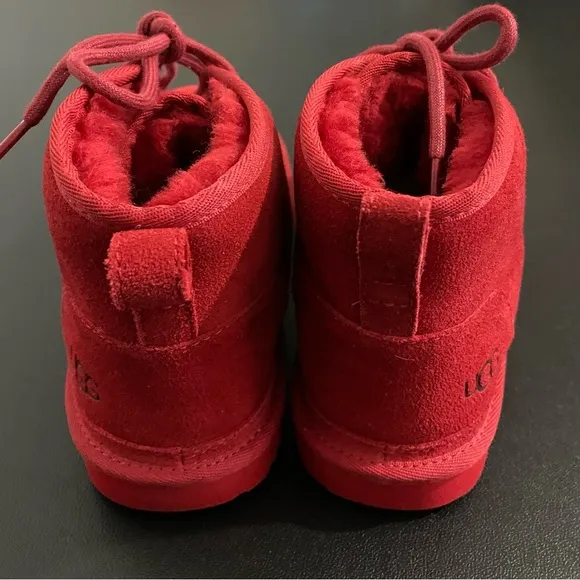 UGG Neumel Lace Up Boots Red Leather Suede Wool Shearling Lined Chukka Boots