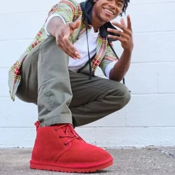 UGG Neumel Men's Red Suede Chukka Lace Up Ankle Boots Size 13