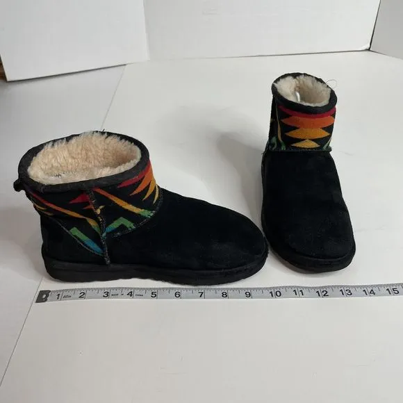 Ugg Pendleton Mini Black Suede Boots Aztec Tribal - Size 5 EUR 36 1007503