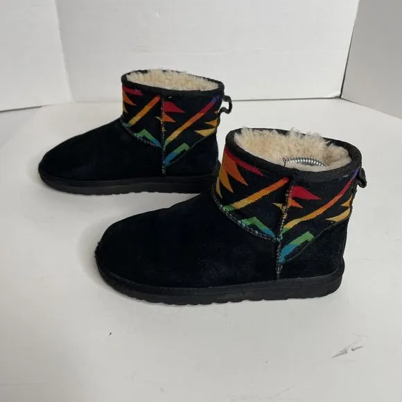 Ugg Pendleton Mini Black Suede Boots Aztec Tribal - Size 5 EUR 36 1007503