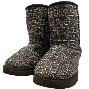 UGG Rare Classic Short Mid-calf Frill Tweed Suede Sheepwool Black Boots Size 7