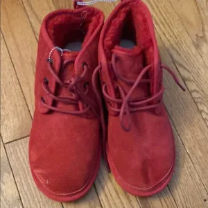 UGG Red Cozy Suede Boots with Lace-Up Design