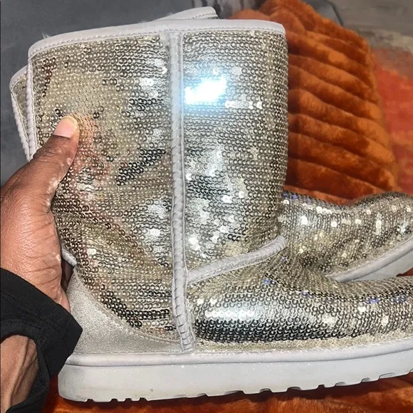 UGG Silver Sequin Boots with Fur Lining