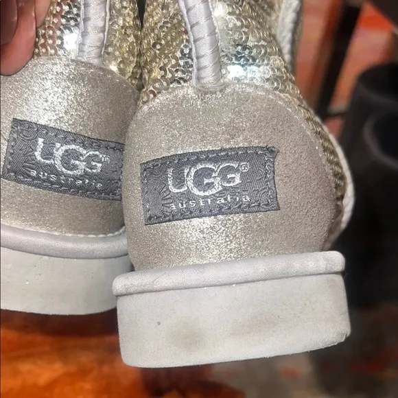 UGG Silver Sequin Boots with Fur Lining