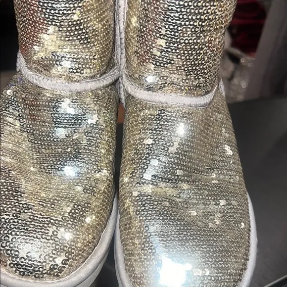 UGG Silver Sequin Boots with Fur Lining